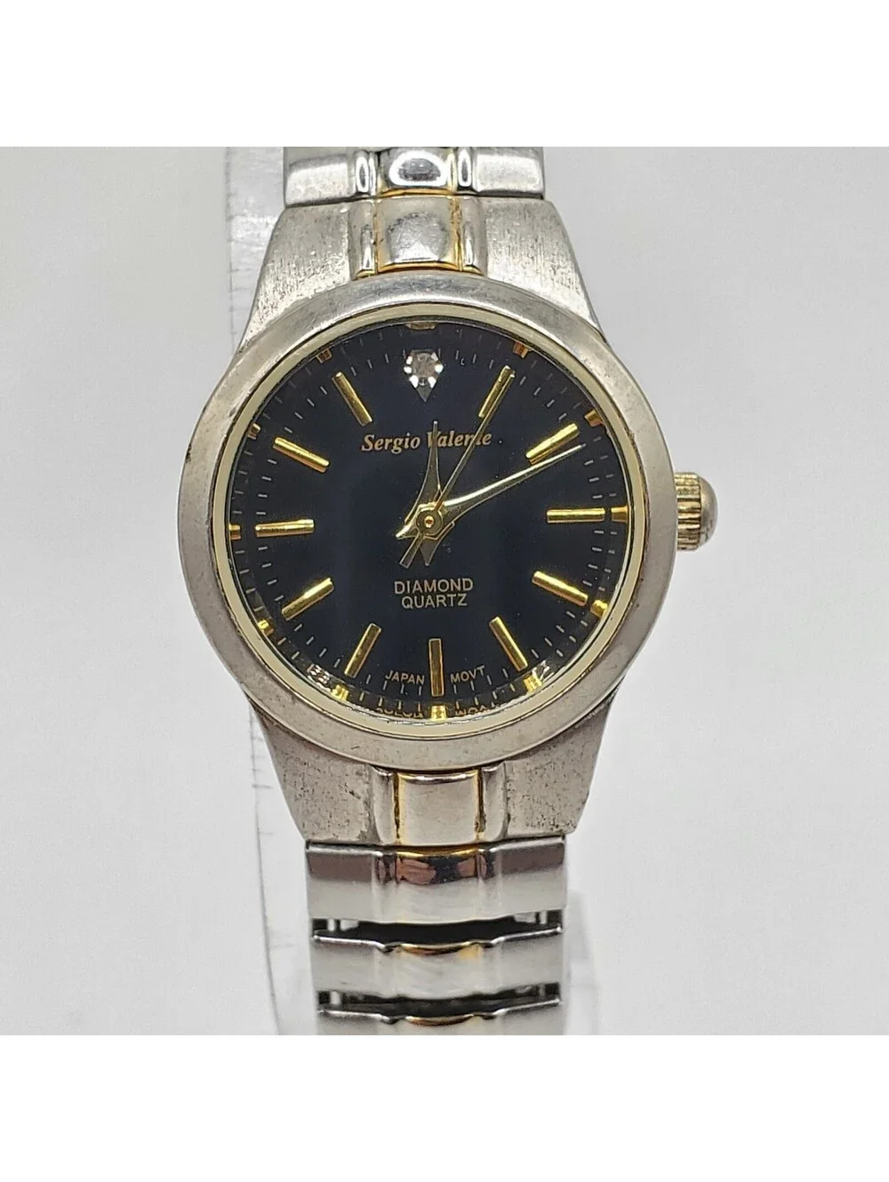 Sergio Valente Quartz Womens Watch 22mm Black Dial Silver Tone Stretch Band New